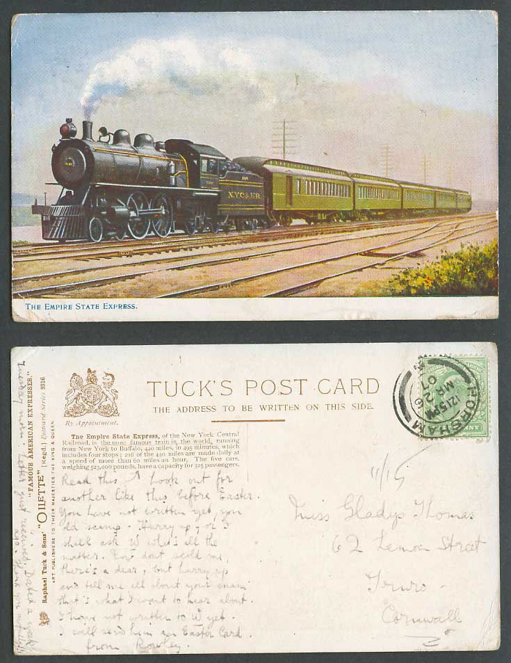 Empire State Express NY Buffalo Locomotive Train Engine 1907 Old Tuck's Postcard