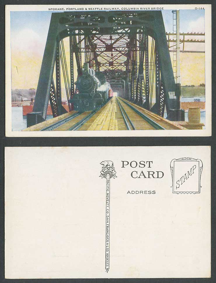USA, Spokane Portland & Seattle Railway Columbia River Bridge Train Old Postcard