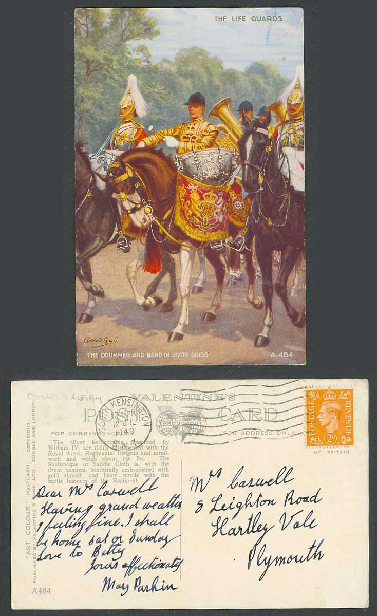 Conrad Leigh 1949 Old Postcard Horses, Life Guards & Drummer Band in State Dress