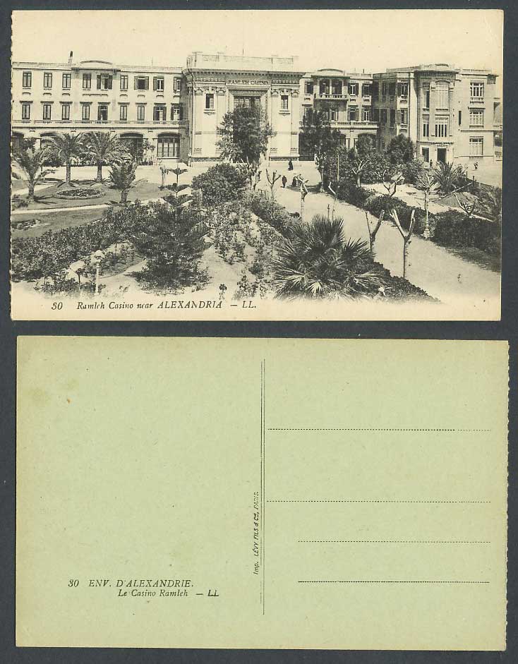 Egypt Old Postcard Alexandrie Ramleh Casino near Alexandria Gardens L.L. No. 30