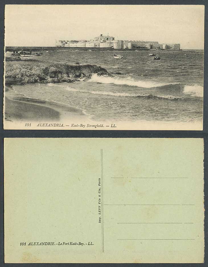 Egypt Old Postcard Alexandria Fort Kait Bey Stronghold Boats Beach Rock L.L. 101