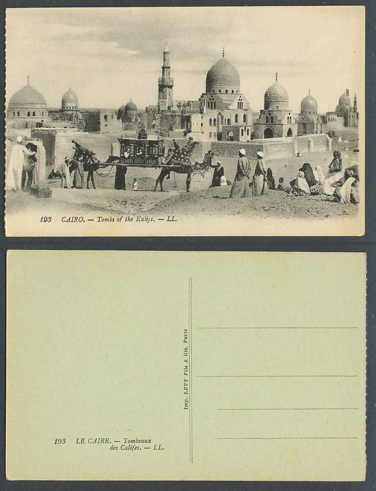 Egypt Old Postcard Cairo Tombs of Kalifs Native Wedding Procession Camels LL 193