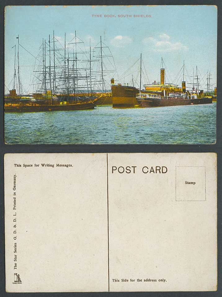 South Shields Tyne Dock, Steam Ships Steamers Harbour Durham Old Colour Postcard