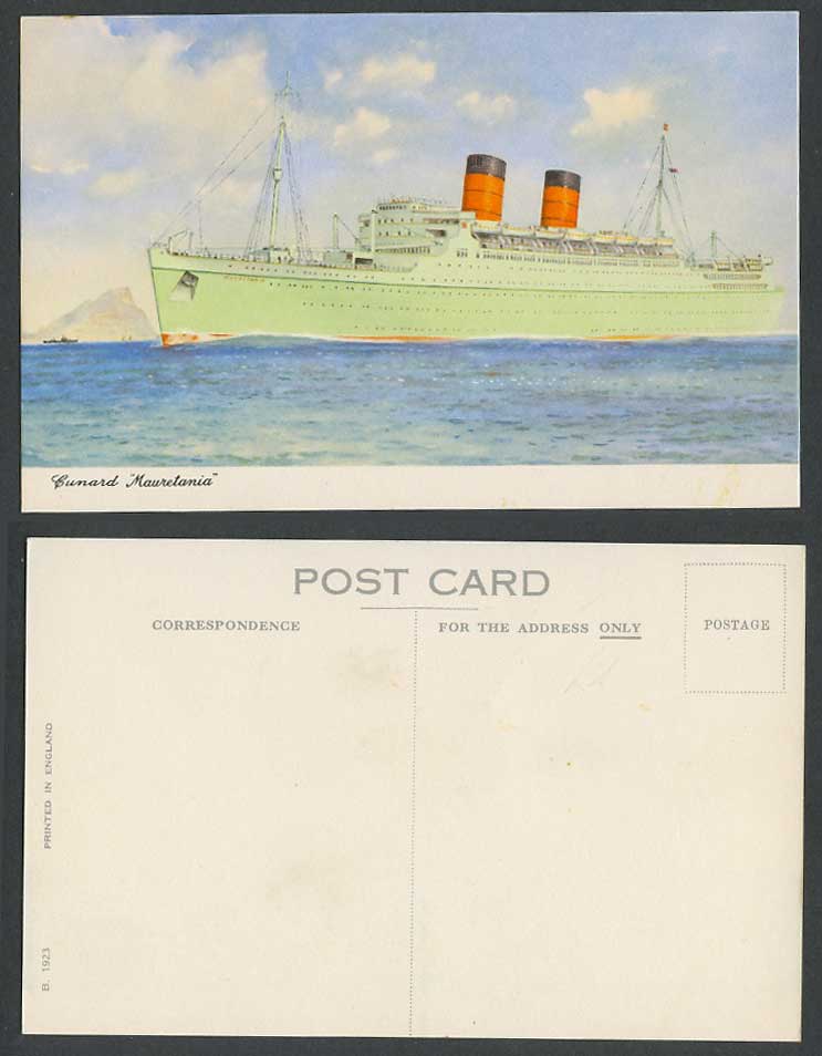 Cunard Mauretania Steamer, Steam Ship, Cruise Liner Shipping Old Postcard B.1923