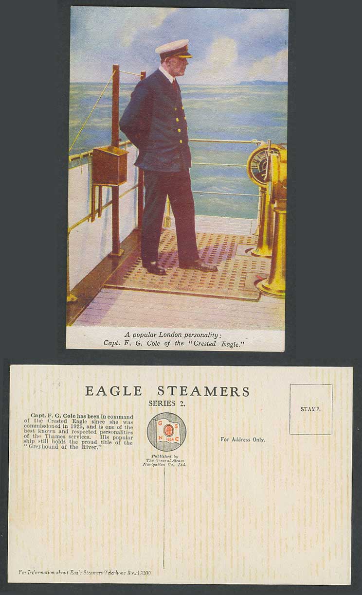 London Personality Capt. F.G. Cole of Crested Eagle Captain on SHIP Old Postcard