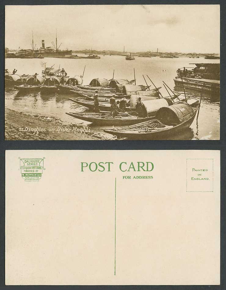 India Old Postcard Dinghies on River Hughli Native Sampans Boats Hooghly Harbour