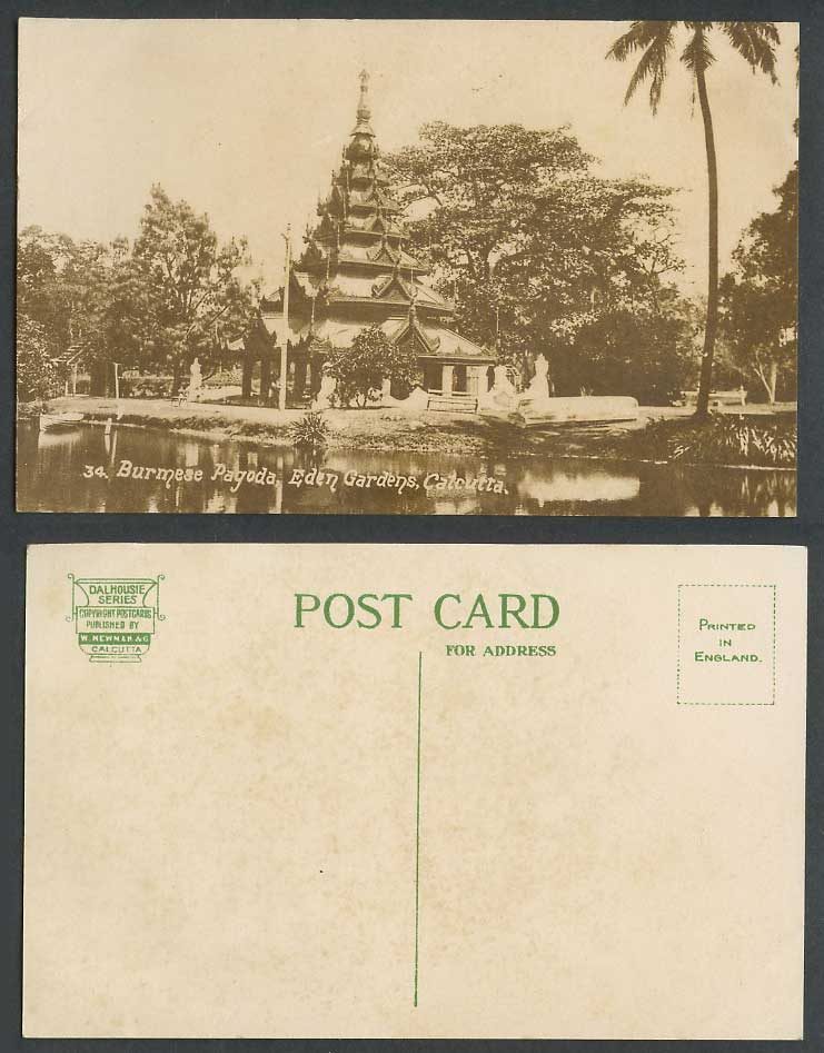India Old Postcard Burma Burmese Pagoda Eden Gardens Calcutta Lake Palm Trees 34