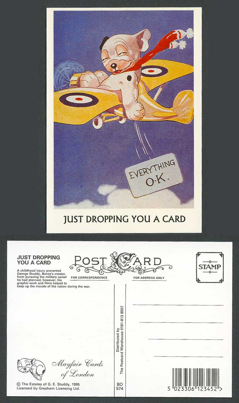 BONZO DOG GE Studdy Repro Postcard Monoplane Drop You a Card Everything OK BO574