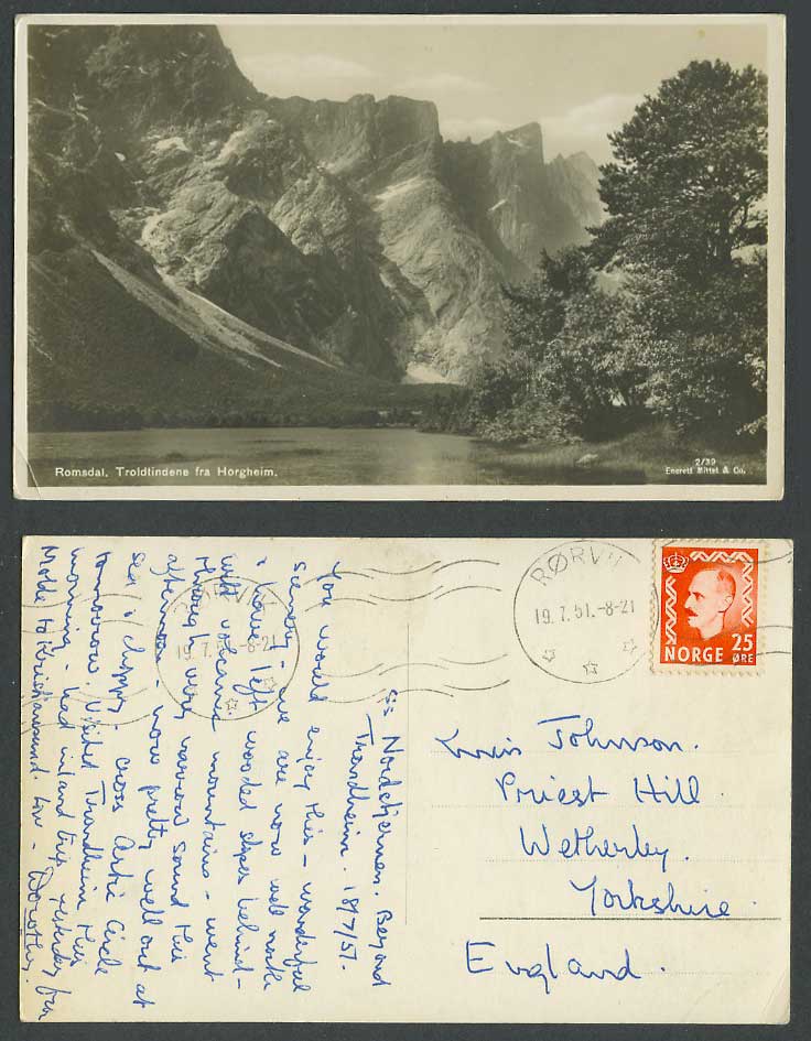 Norway 1951 Old Real Photo Postcard Romsdal, Troldtindene fra Horgheim, Mountain
