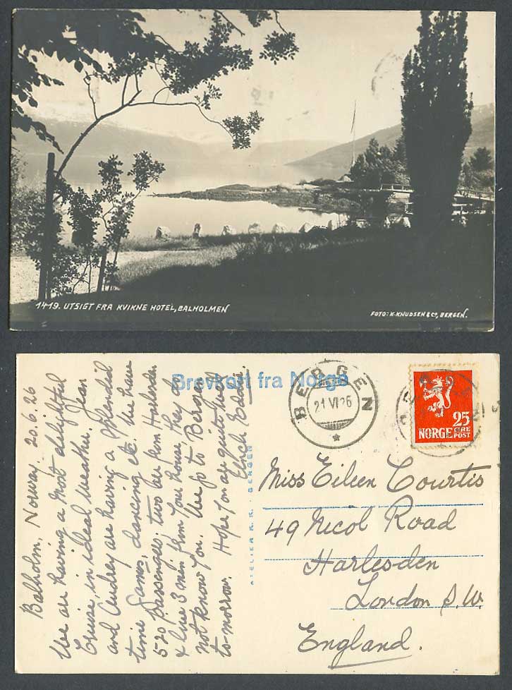 Norway 1926 Old Real Photo Postcard Utsigt Fra Kvikne Hotel Balholmen Rocks Hill