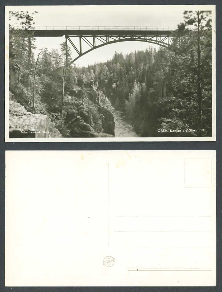 Sweden Old Real Photo Postcard Orsa, Kanjon vid Storstupet, Bridge & River Scene