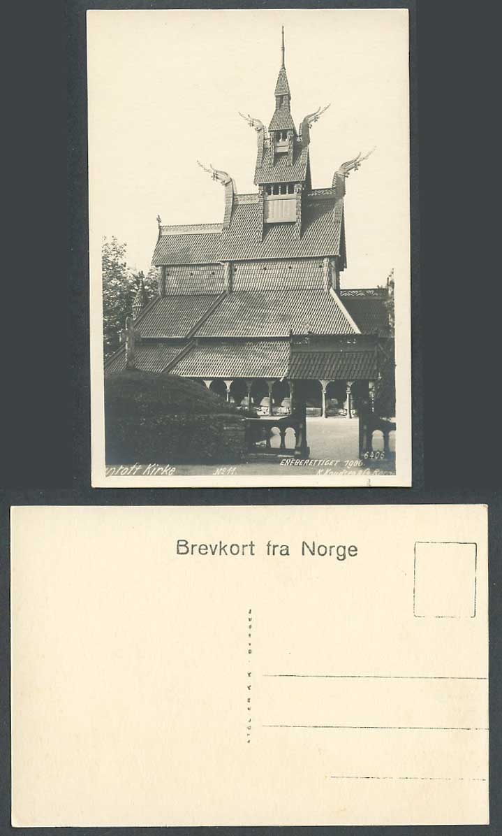 Norway 1906 Old Real Photo Postcard Fantoft Kirke Fantoft Stave Church