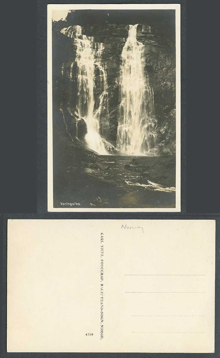 Norway Old Real Photo Postcard Voringsfos Waterfall Water Fall Voringfossen Rock
