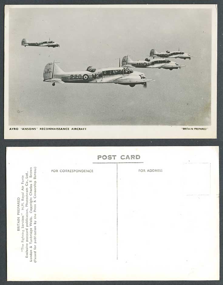 AVRO ANSONS Reconnaissance Aircraft K6207 220 Britain Prepared Old R.P. Postcard