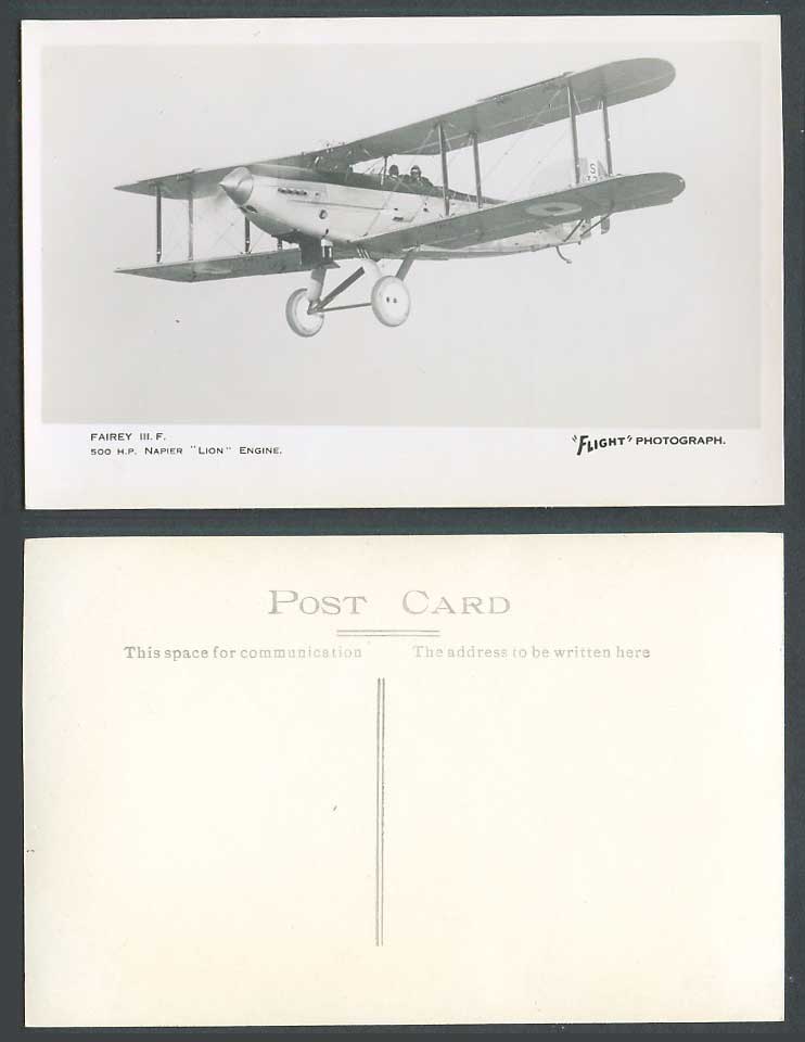 Fairey III F. 500 H.P. Napier Lion Engine Reconnaissance Biplane Old RP Postcard