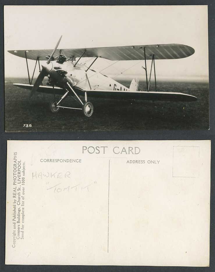 Biplane Hawker Tomtit Training Aeroplane Aircraft 1920s. Old Real Photo Postcard