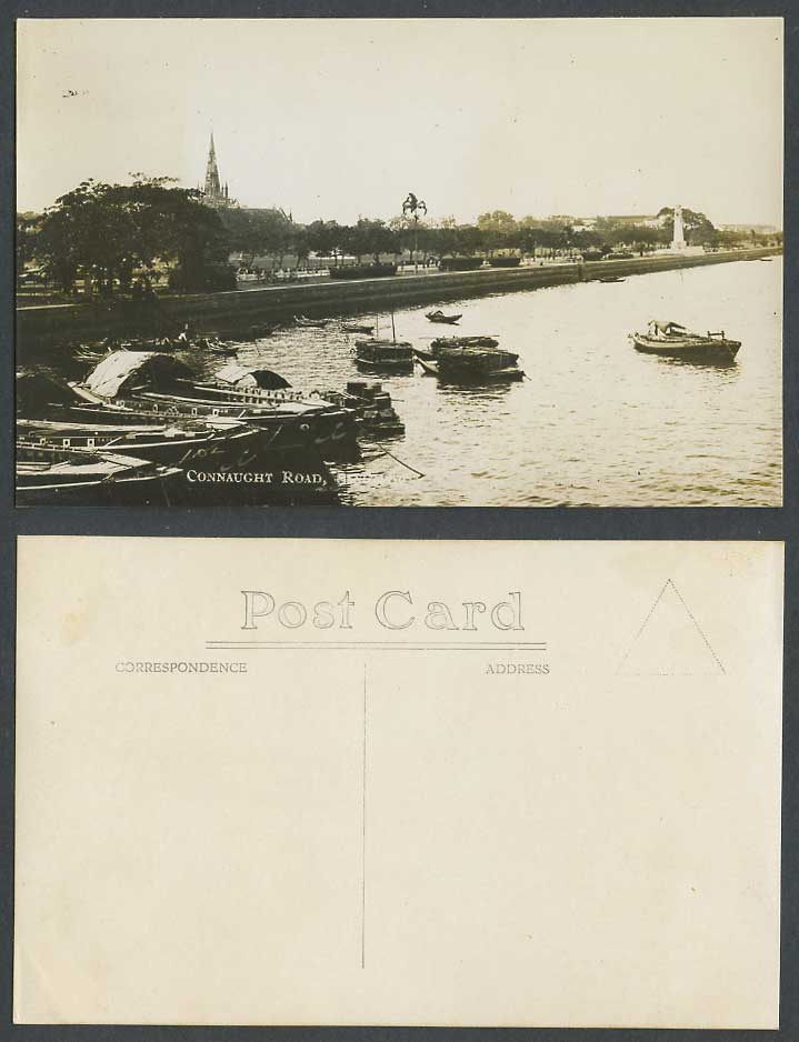 Singapore Old Real Photo Postcard Connaught Road Sampans Boats Harbour Church RP