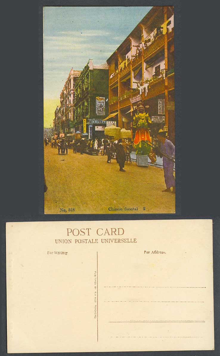 Hong Kong China 1920 Old Colour Postcard Chinese Funeral Procession Street Scene