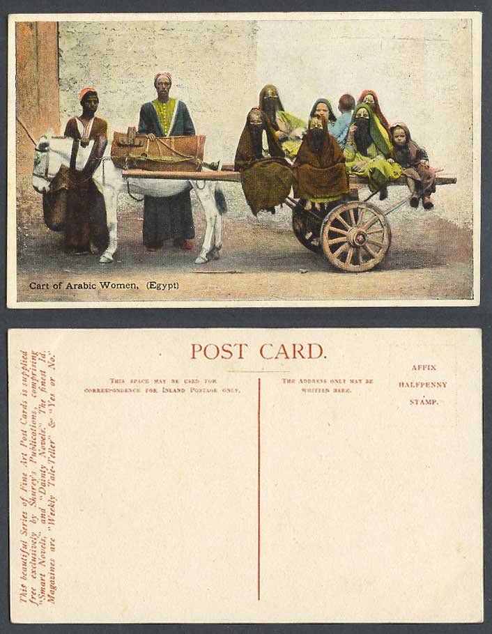Egypt Old Colour Postcard Cart of Arabic Women Veiled Donkey Arab Arabe Costumes