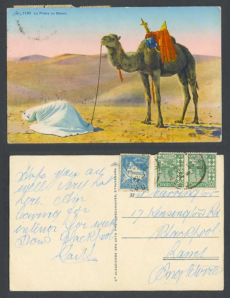 Algeria 1927 Old Colour Postcard Camel Prayer Desert Sand Dunes Priere au Desert