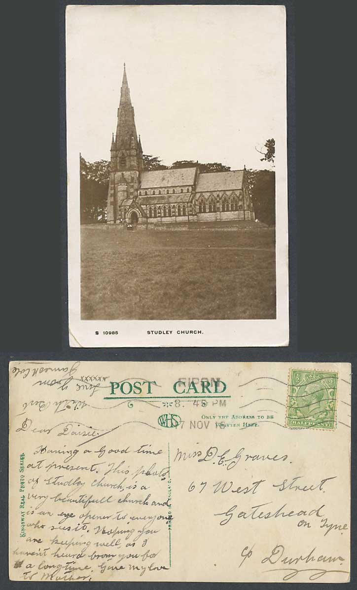 Studley, Church of St. Mary the Virgin, N Yorkshire 1916 Old Real Photo Postcard