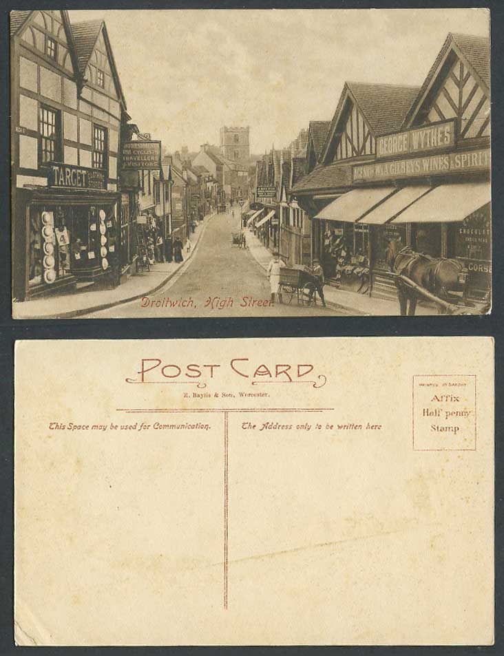 Droitwich High Street George Wythes Wine Agent Target Clothing Shop Old Postcard