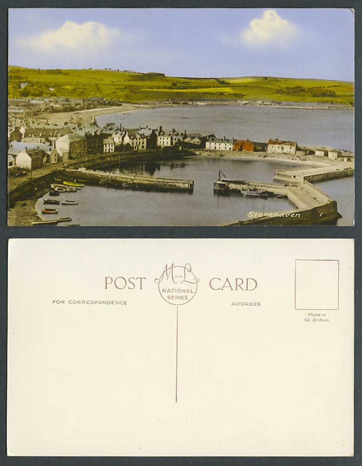 Stonehaven, Harbour Pier Jetty Boats Panorama, Aberdeenshire Old Colour Postcard