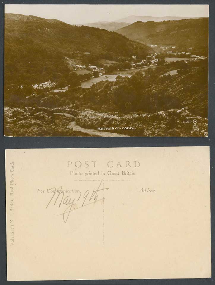 Bettws-y-Coed, Hills Mountains Panorama Old Real Photo Postcard Valentine's X.L.
