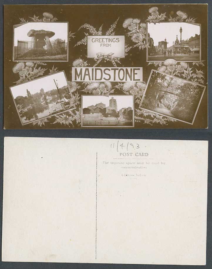 Maidstone Old Postcard Kit's Coty House, Parish Church Street Scene Bridge Boats