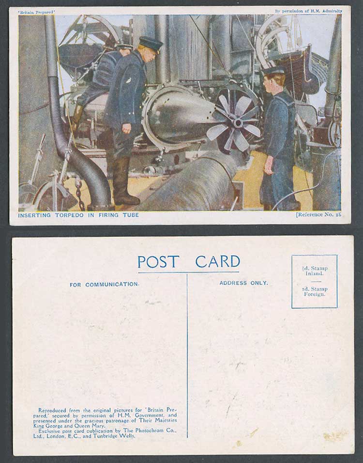 WW1 Britain Prepared 18 Old Postcard Navy Inserting Torpedo in Firing Tube, SHIP