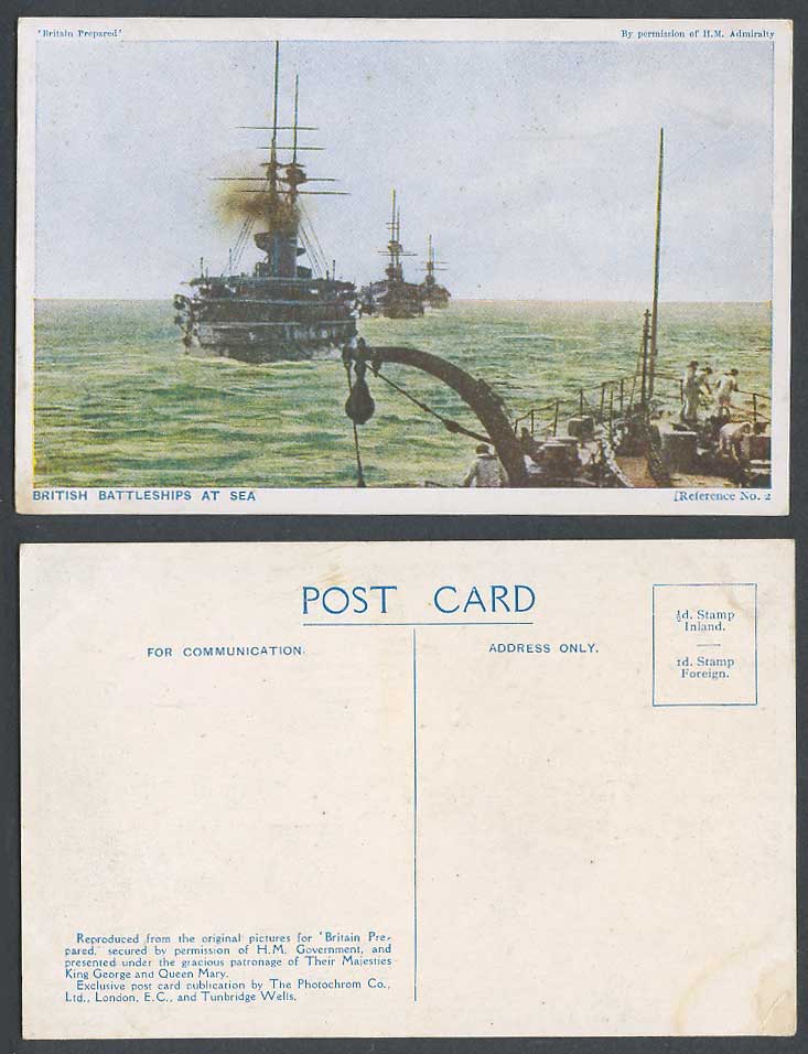 WW1 Britain Prepared 2 Old Postcard British Battleships at Sea, Navy Battleships