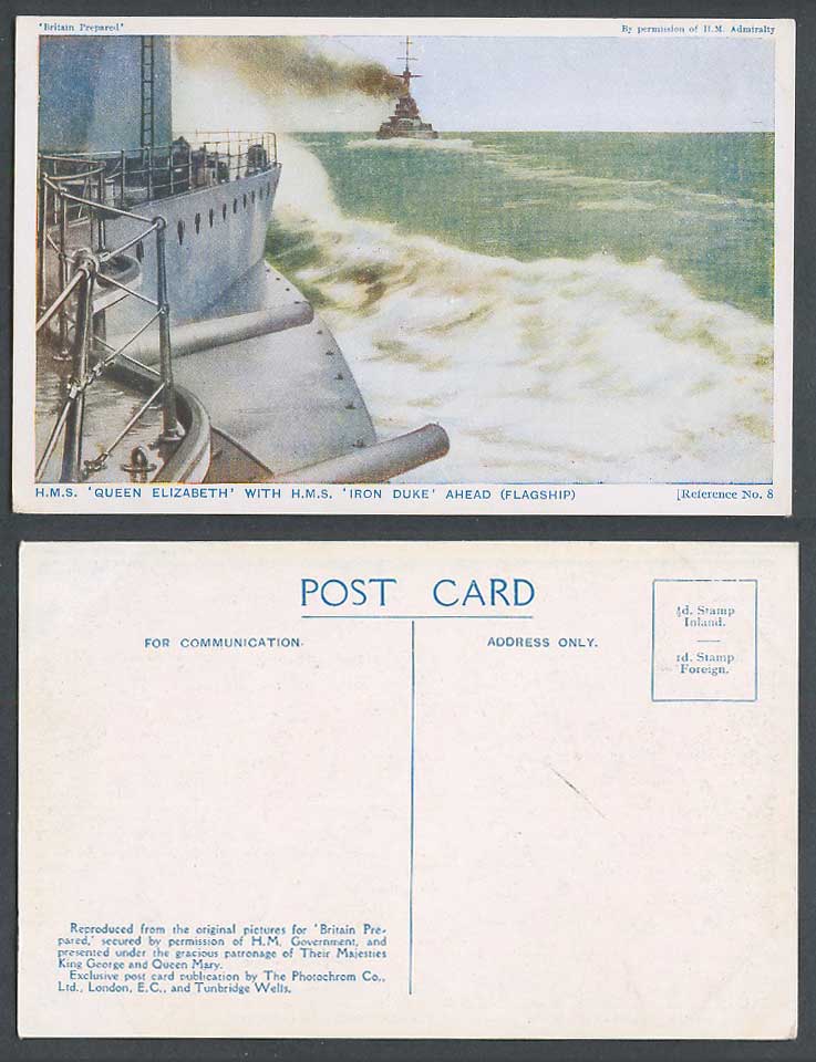 WW1 Britain Prepared 8 Old Postcard HMS Iron Duke ahead Flagship Queen Elizabeth