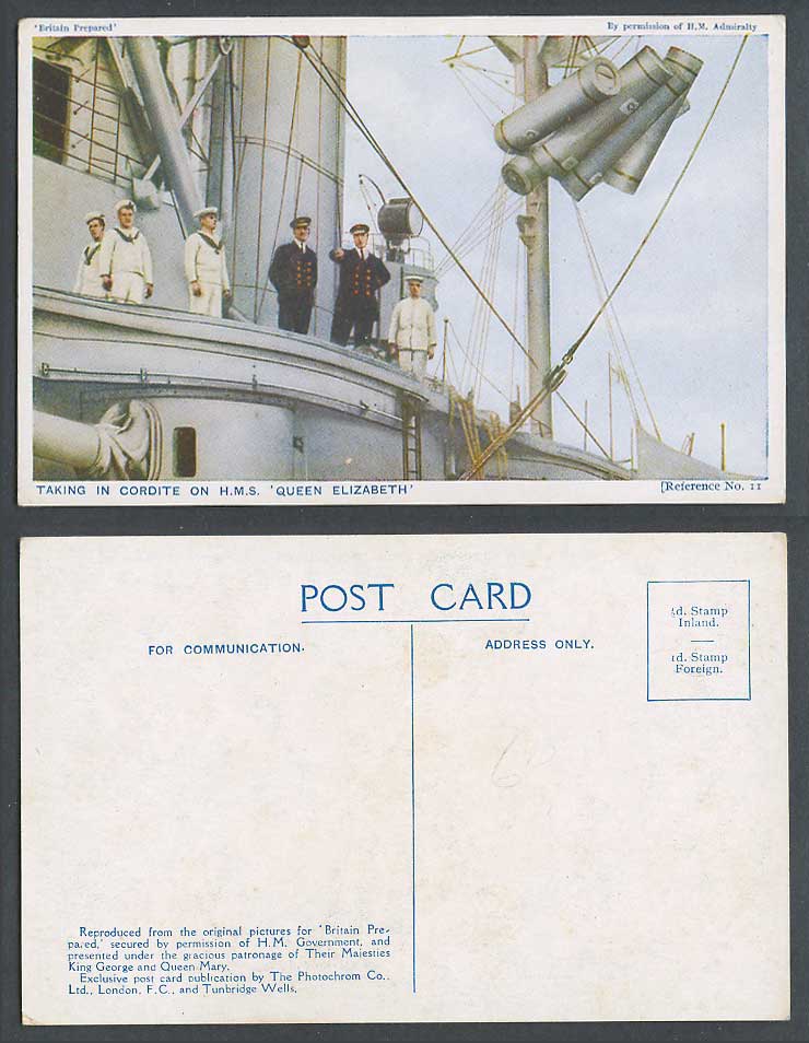 WW1 Britain Prepared 11 Old Postcard Taking in Cordite on H.M.S. Queen Elizabeth