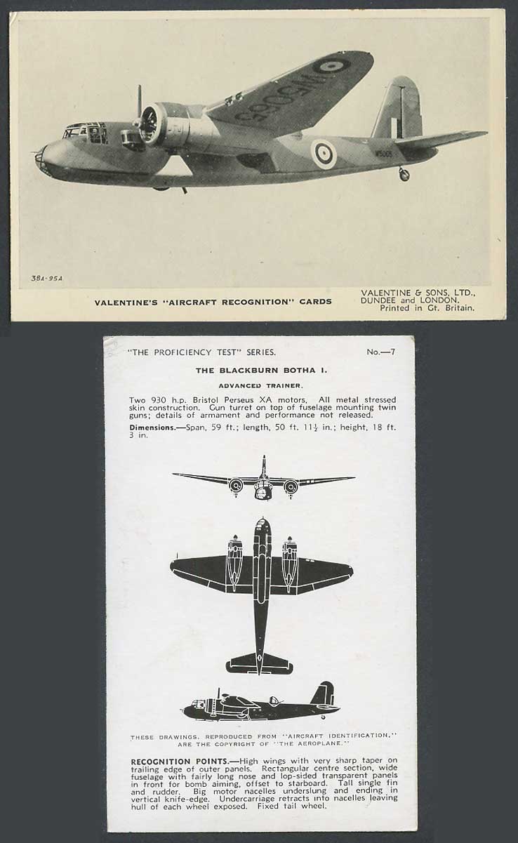 The Blackburn Botha I. Advanced Trainer Warplane Old Aircraft Recognition Card 7
