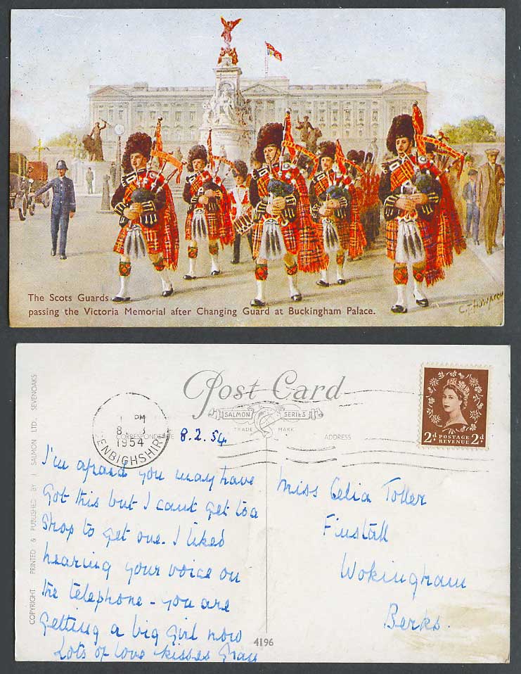 Scots Guards Victoria Memorial Buckingham Palace by C T Howard 1954 Old Postcard