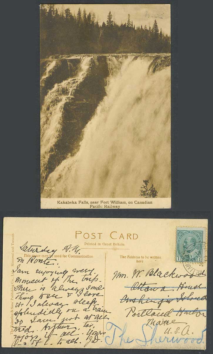 Canada 1911 Old Postcard Kakabeka Falls nr Fort William Canadian Pacific Railway