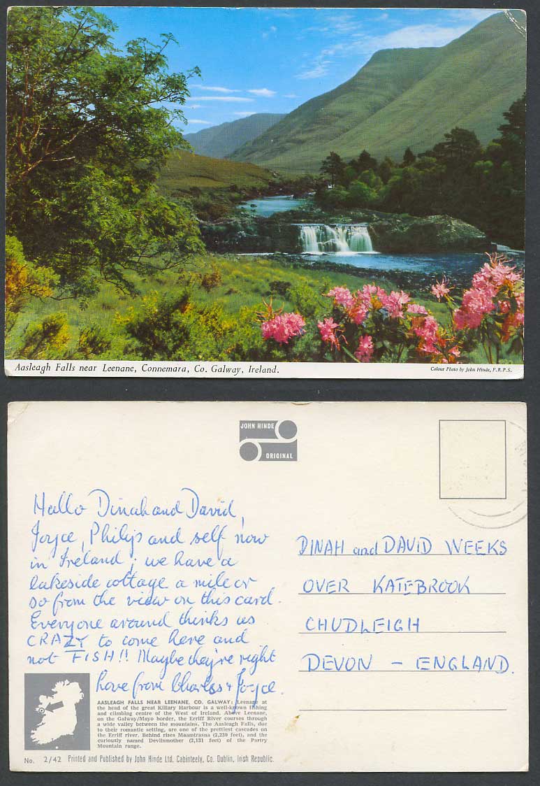 Ireland Aasleagh Falls nr Leenane Co Galway Postcard Waterfall Flowers Connemara