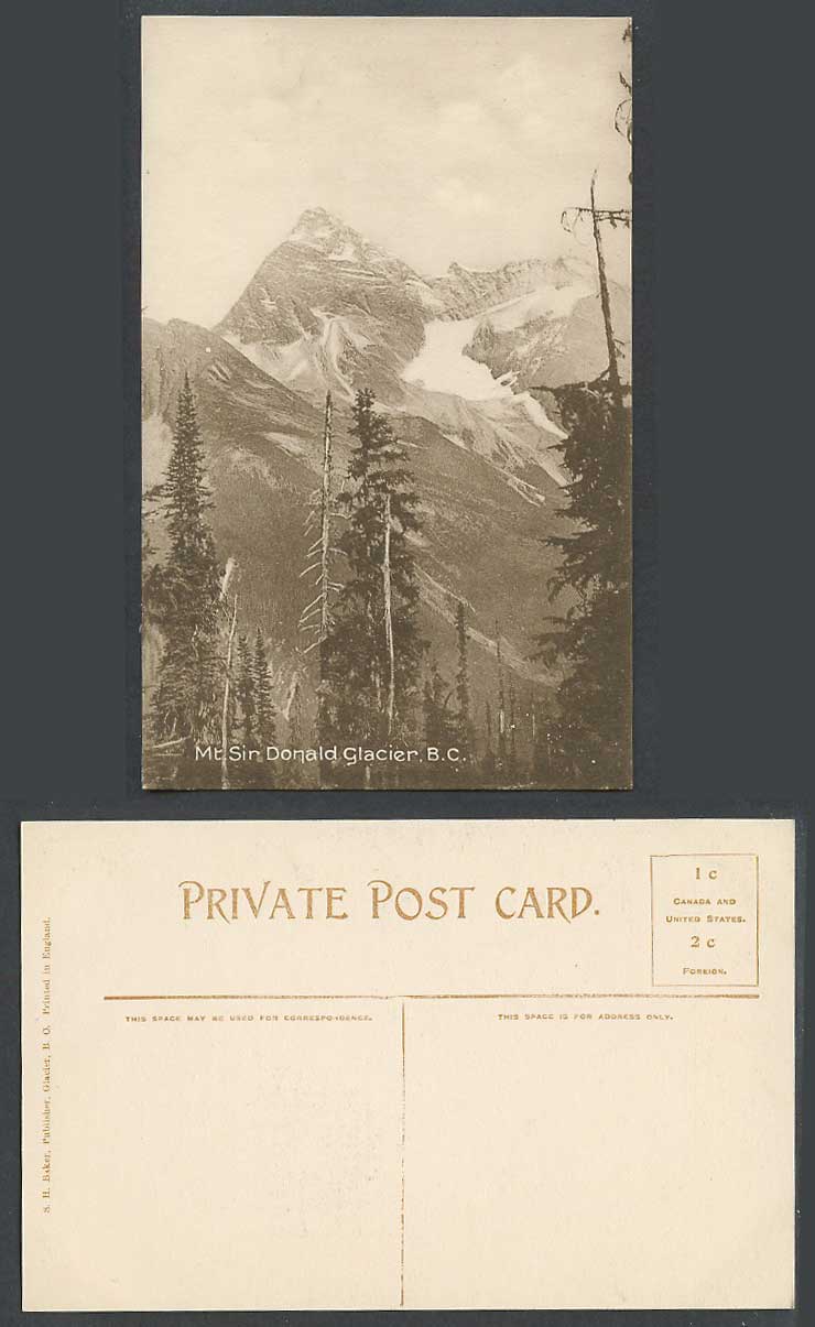 Canada Old Postcard Mt. Sir Donald Glacier Snowy Mountains B.C. British Columbia