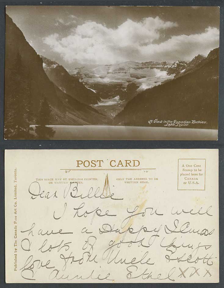 Canada Old RP Postcard Lake Louise A View in Canadian Rockies Mountains Panorama