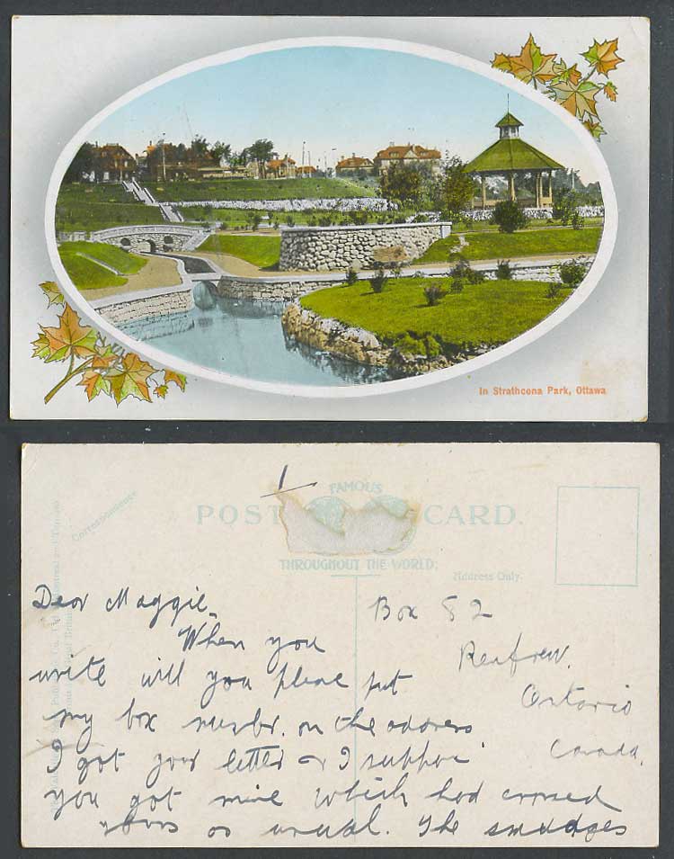 Canada Old Colour Postcard Strathcona Park, Ottawa, Bridges over River Bandstand