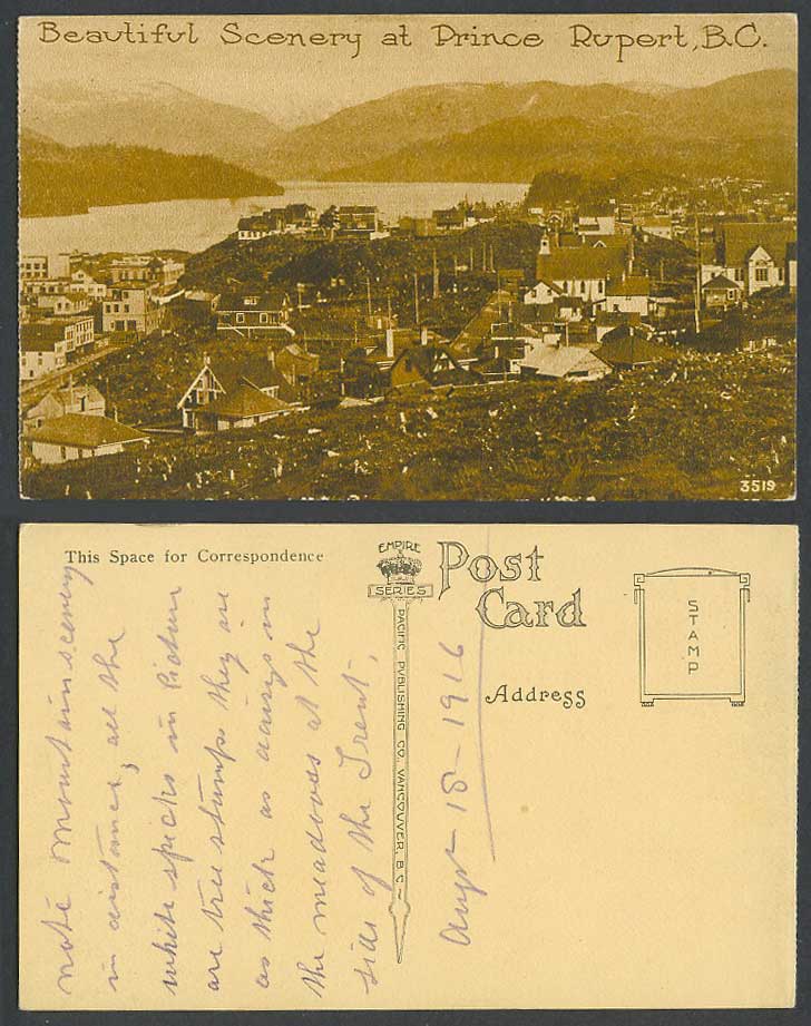 Canada 1916 Old Postcard Prince Rupert Beautiful Scenery B.C. Panorama Mountains