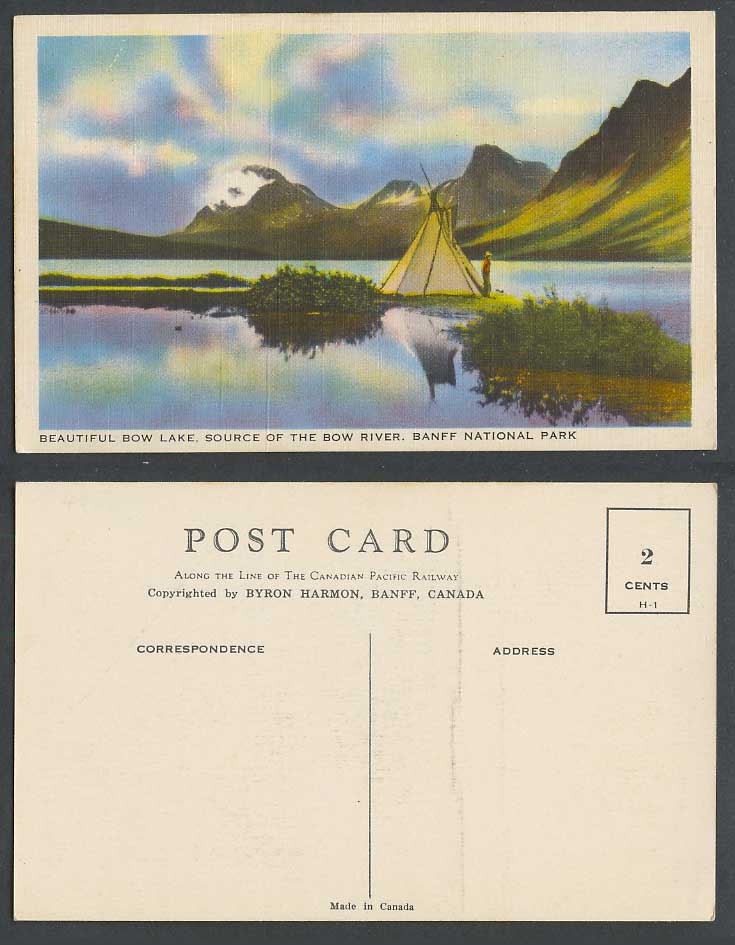 Canada Old Colour Postcard Bow Lake Source of Bow River Banff National Park Tent