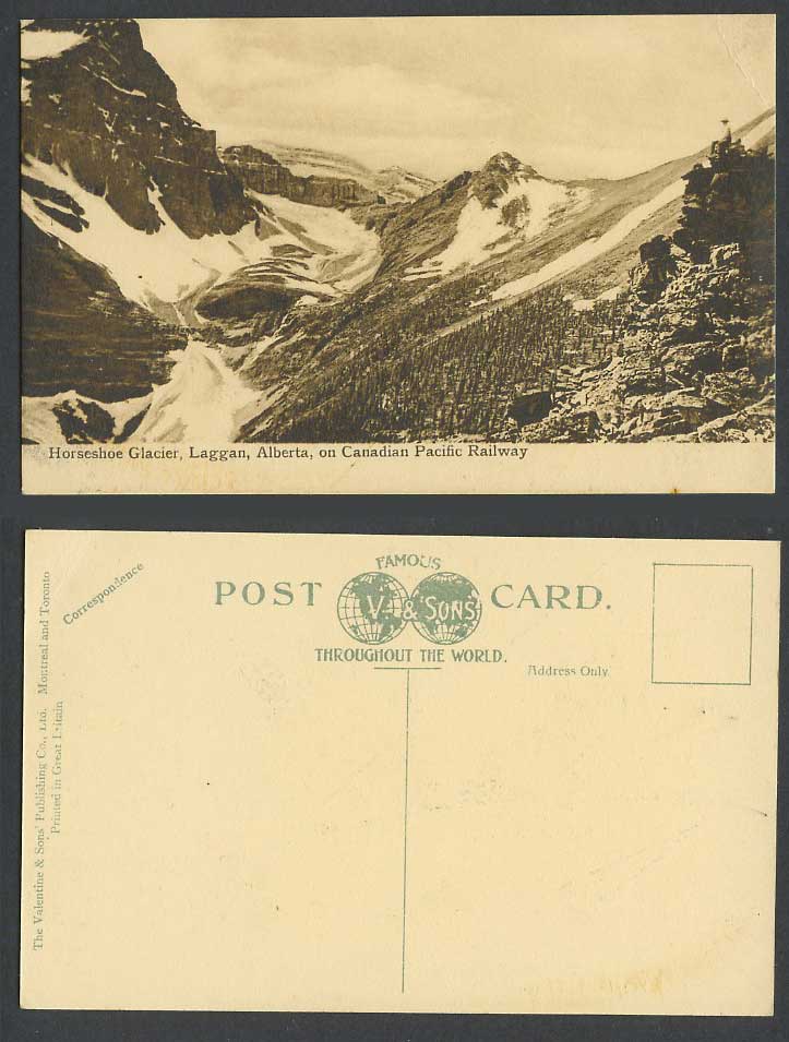 Canada Old Postcard Horseshoe Glacier Laggan Alberta on Canadian Pacific Railway