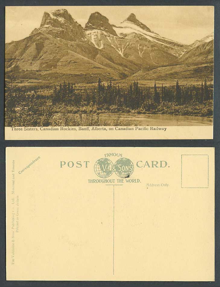 Canada Old Postcard Three Sisters Banff Alberta Canadian Rockies Pacific Railway