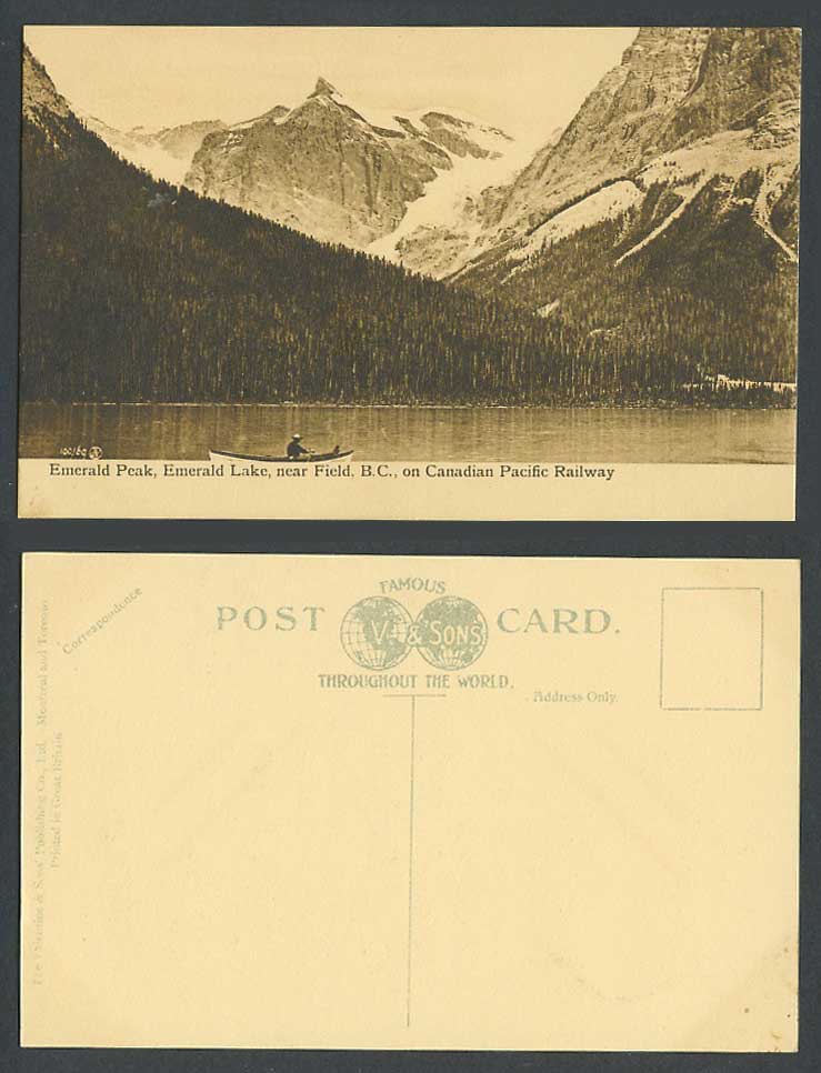Canada Old Postcard Emerald Peak & Lake Field B.C. Canadian Pacific Railway Boat