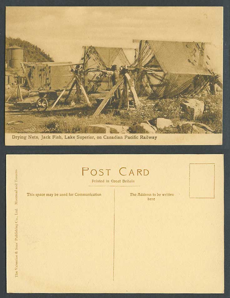 Canada Old Postcard Drying Nets, Jack Fish, Lake Superior Fishing Village C.P.R.