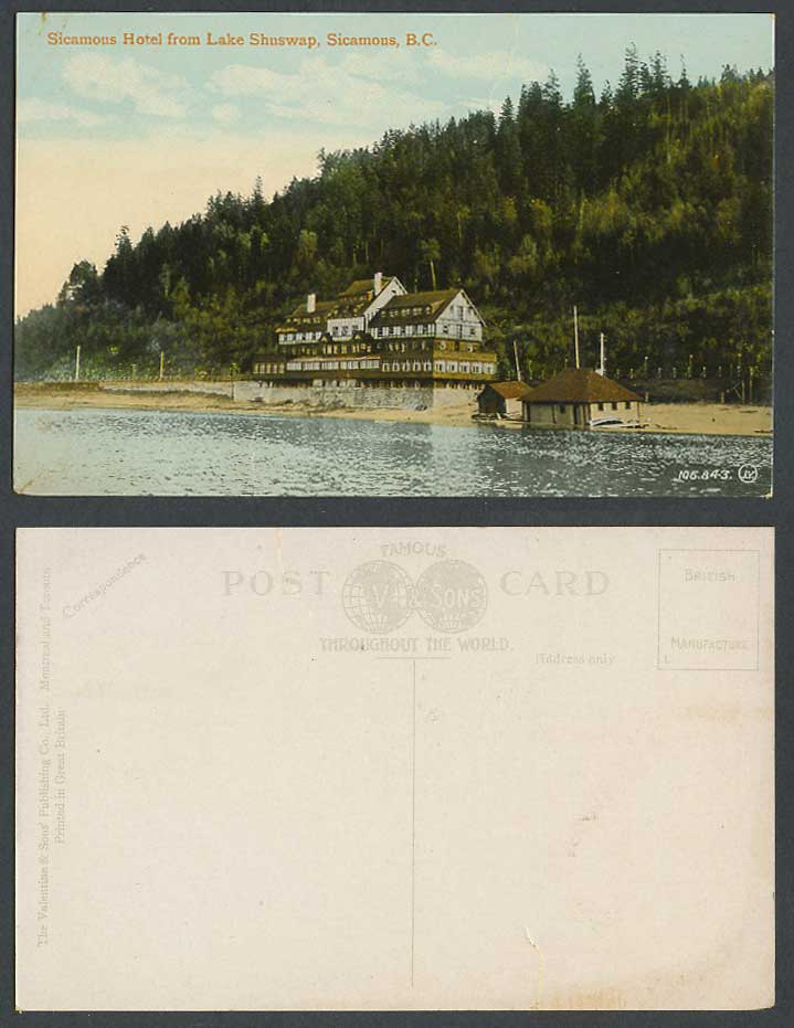 Canada Old Colour Postcard Sicamous Hotel from Lake Shuswap B.C.British Columbia