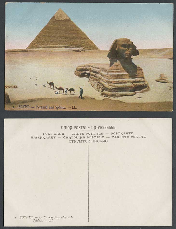 Egypt Old Colour Postcard 2nd Pyramid Sphinx Camels Seconde Pyramide Sphinx LL 2