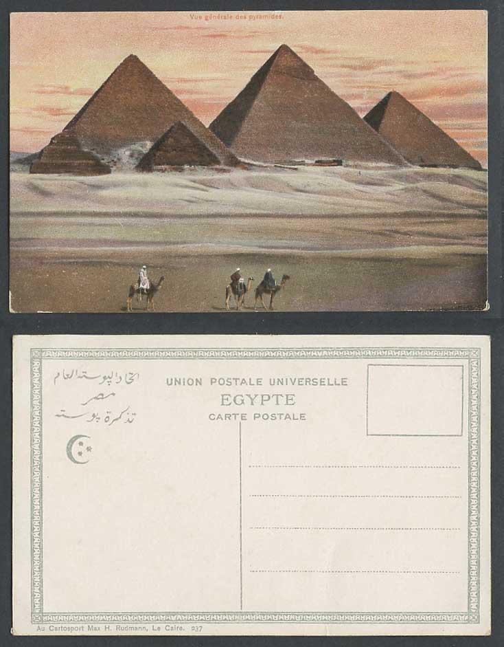 Egypt Old Colour Postcard General View of Pyramids Camels Vue Generale Pyramides