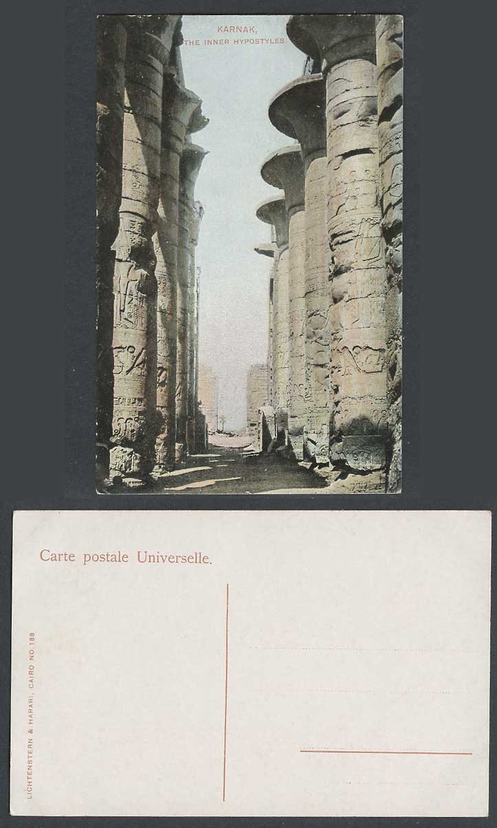Egypt Old Colour Postcard Karnak, Inner Hypostyles, Temple Ruins Pillars Columns
